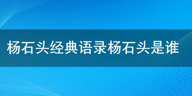 杨石头上过哪些综艺节目_杨石头语录内容详解 杨石头人物介绍_杨石头经典语录是什么 杨石头是谁