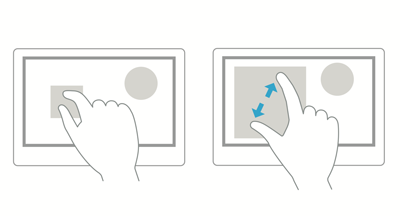 将手指移近会缩小物体,移开会放大