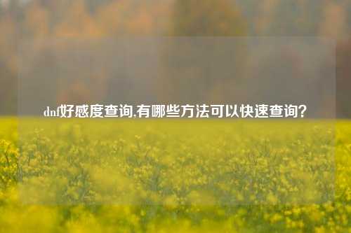 dnf好感度查询,有哪些方法可以快速查询？
