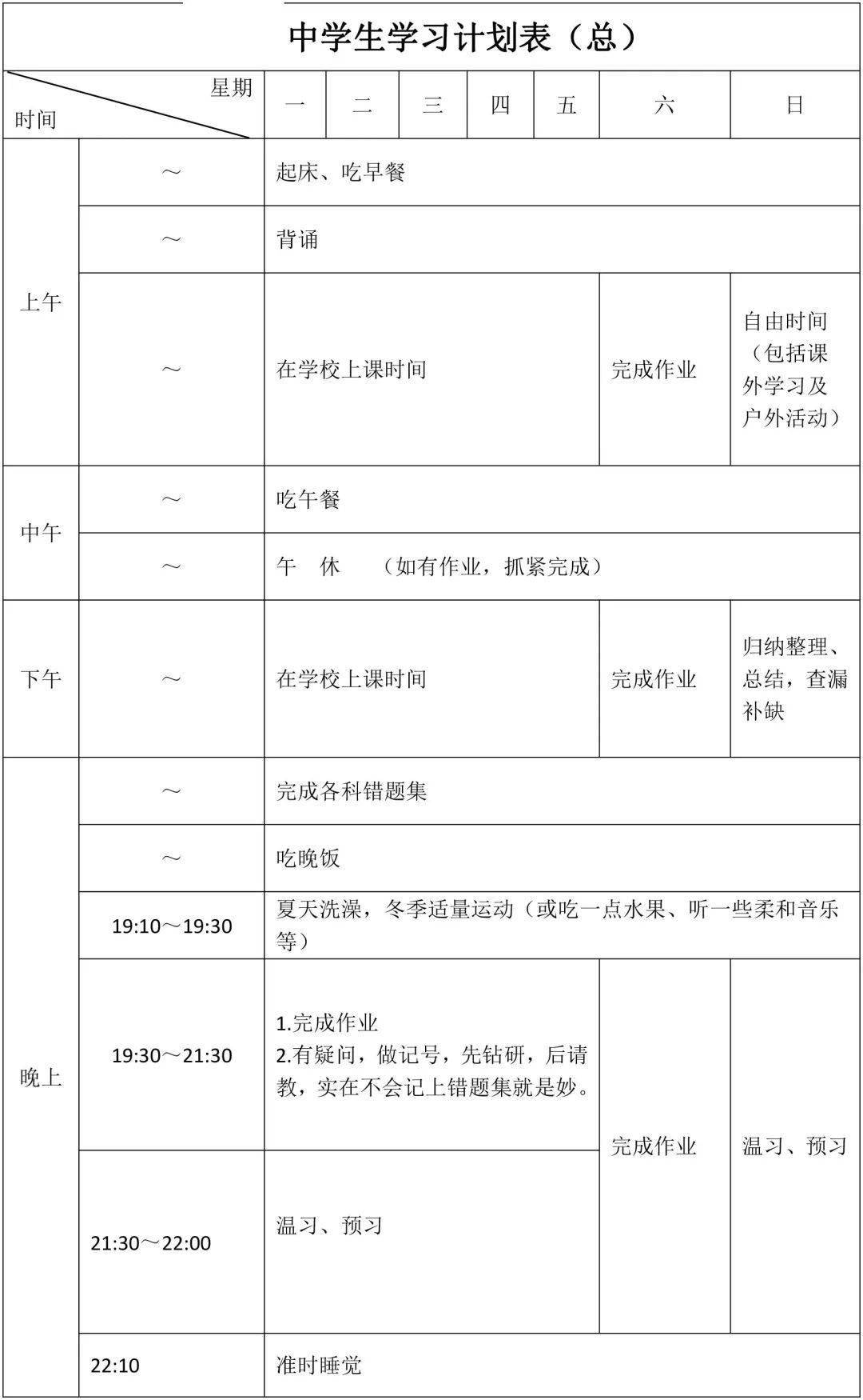 暑假学霸学习计划_个人时间规划表图片_初中生暑假学习计划表