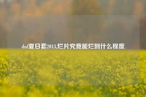 dnf夏日套2013,烂片究竟能烂到什么程度