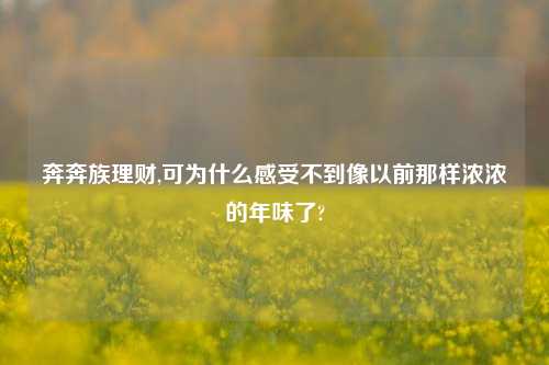 奔奔族理财,可为什么感受不到像以前那样浓浓的年味了?
