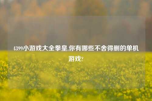 4399小游戏大全拳皇,你有哪些不舍得删的单机游戏?