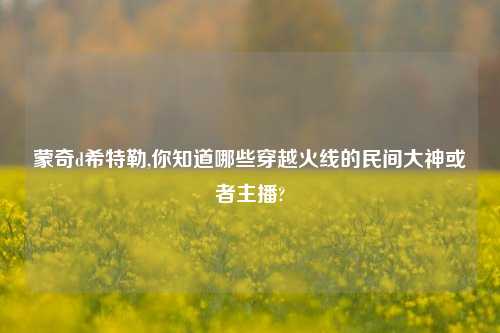 蒙奇d希特勒,你知道哪些穿越火线的民间大神或者主播?